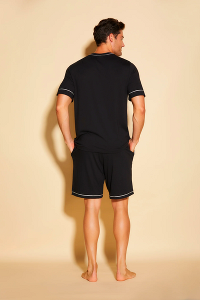 Bella Men's Short Sleeve Top & Shorts Set Black/Ivory