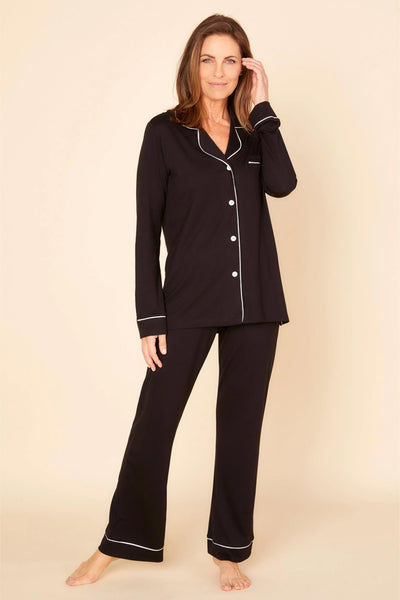 Bella Long Sleeve Top & Pant Pajama Set Black/Ivory