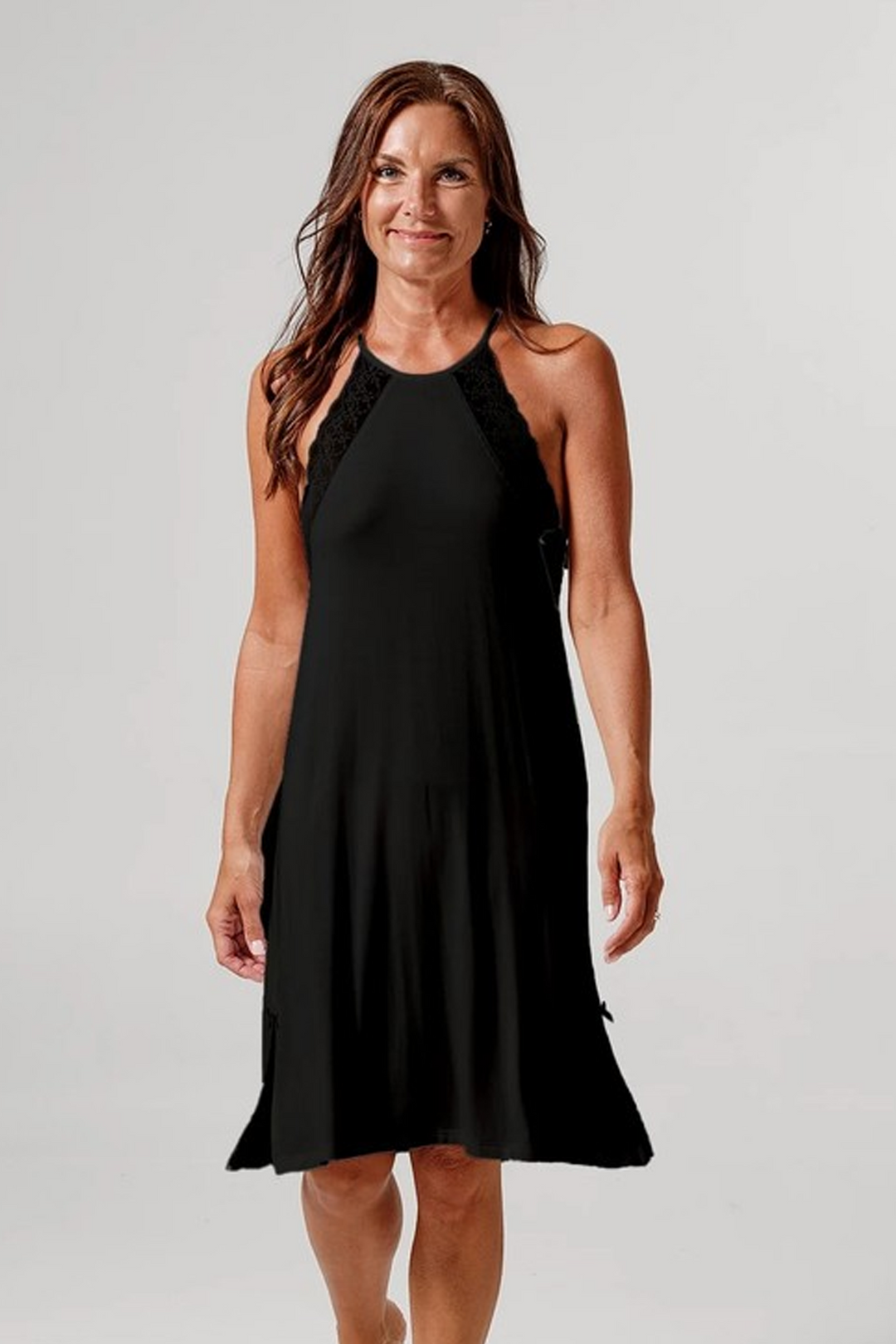Diana Halterneck Night Dress With Lace Black