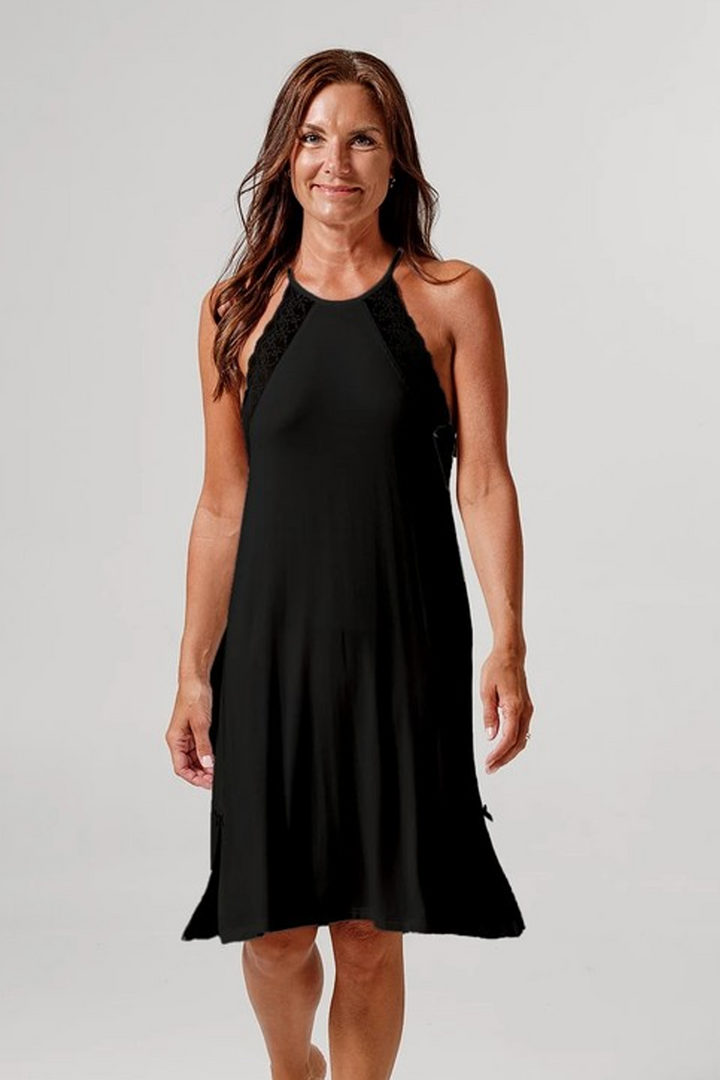 Diana Halterneck Night Dress With Lace Black