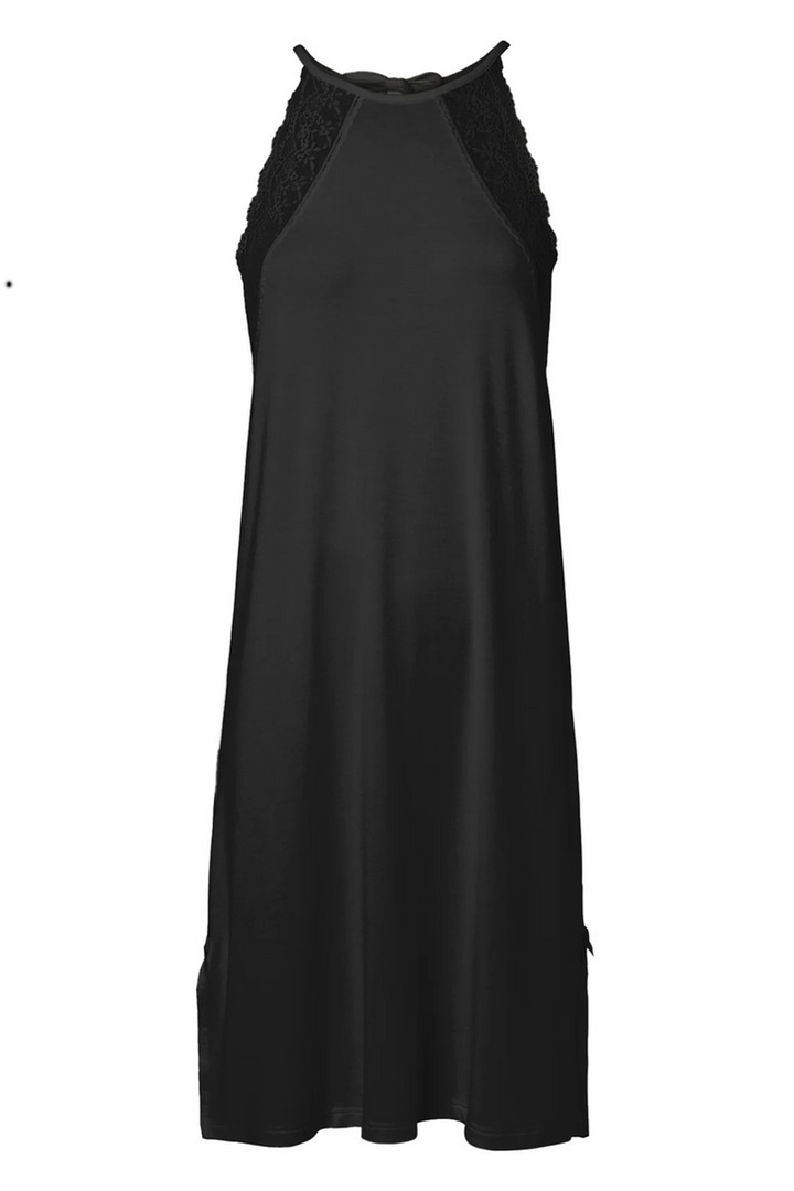 Diana Halterneck Night Dress With Lace Black