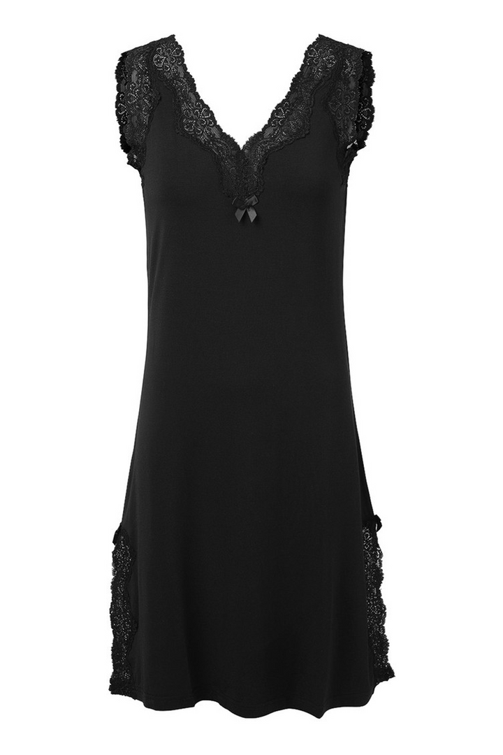 Elegance Sleeveless V-neck Night Dress Black