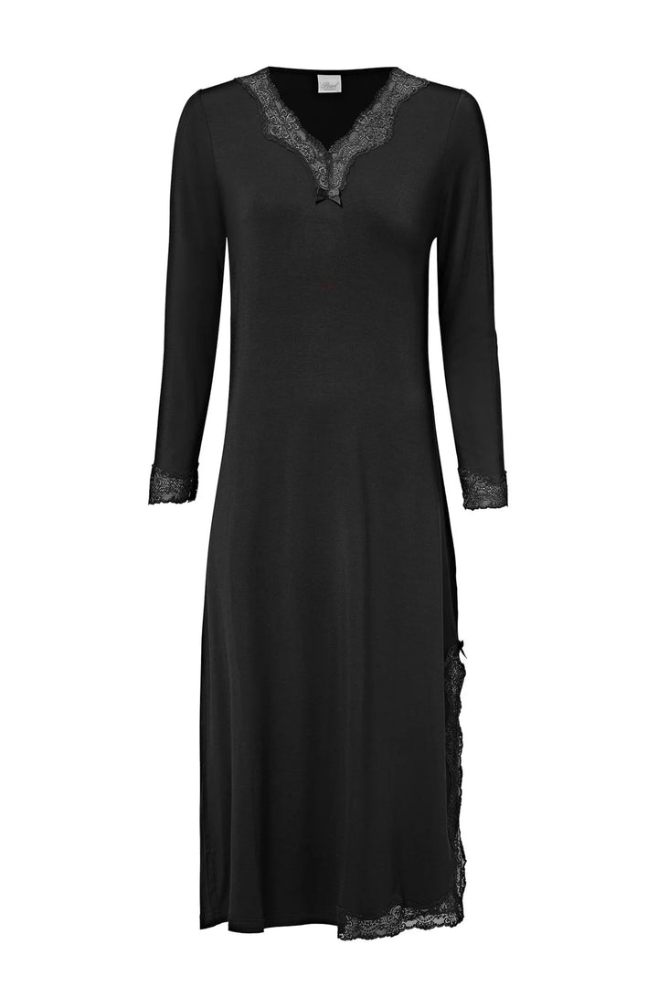 Elegance Long Sleeve Night Gown Black