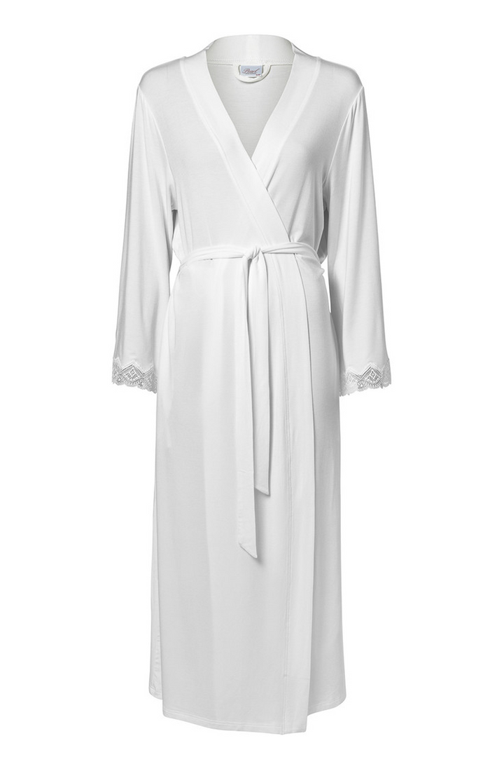 Diana Long Robe with lace Off White