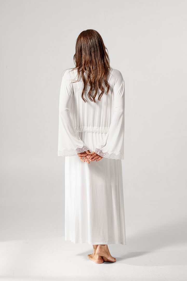 Diana Long Robe with lace Off White