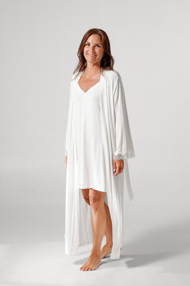 Diana Long Robe with lace Off White
