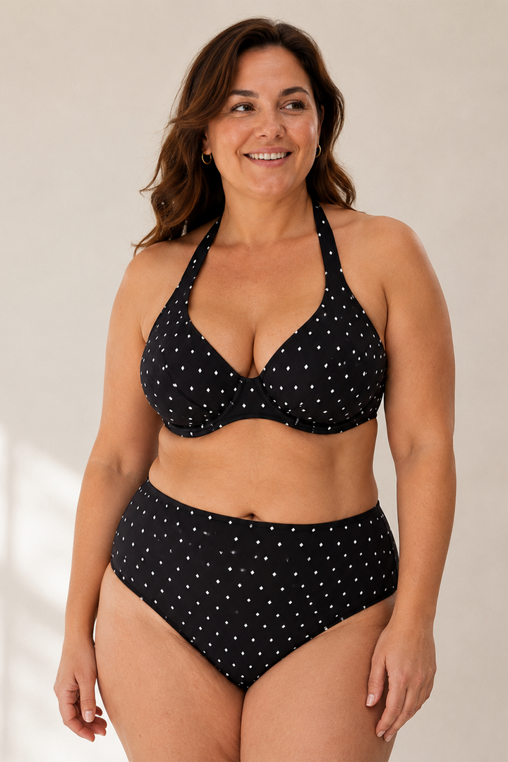 Jewel Cove Halter Bikini Top Black Dot