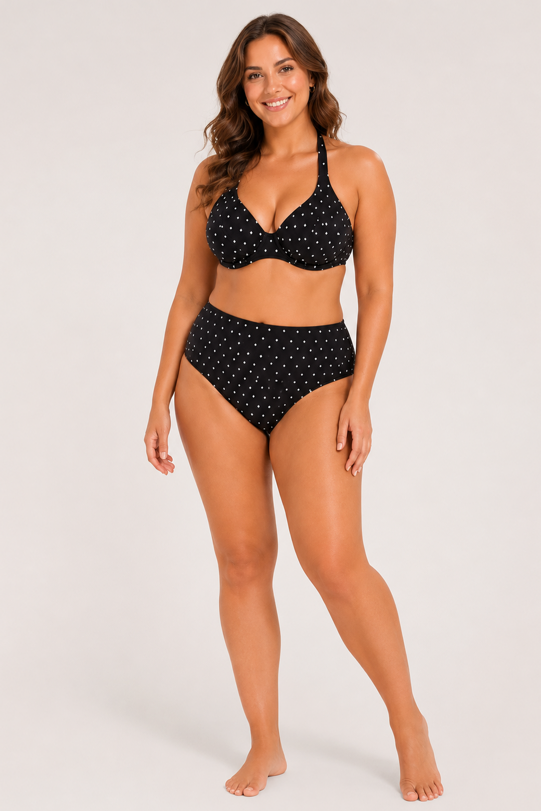 Jewel Cove Halter Bikini Top Black Dot