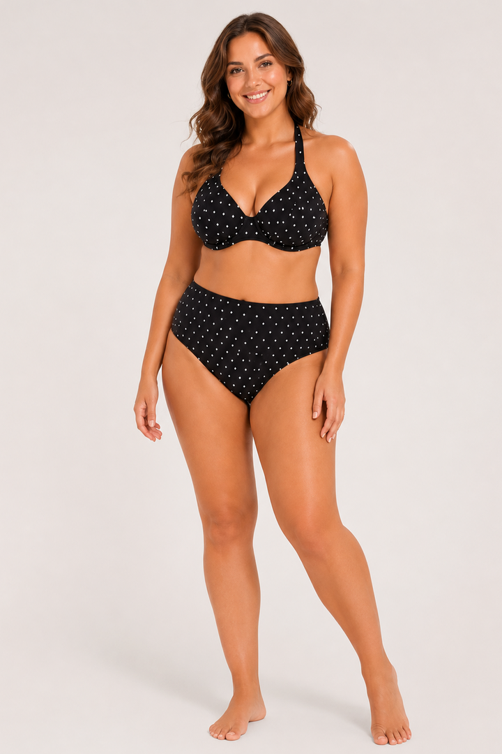 Jewel Cove Halter Bikini Top Black Dot