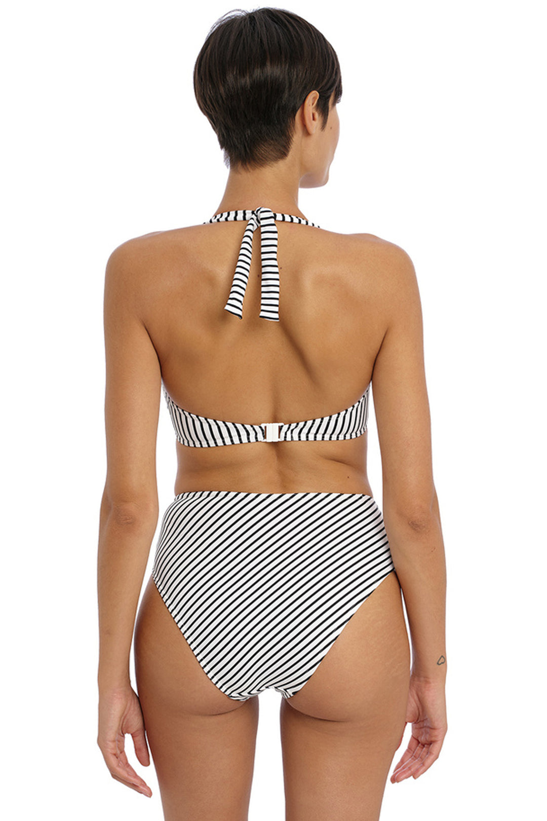 Jewel Cove Halter Bikini Top Stripe Black