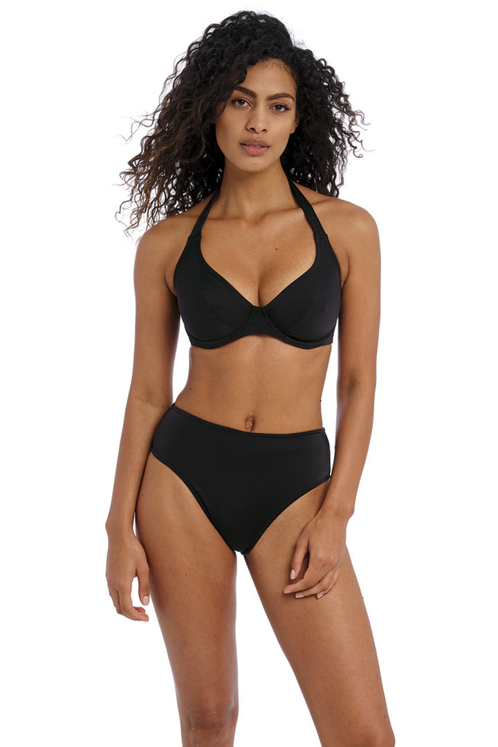 Jewel Cove Halter Bikini Top Plain Black