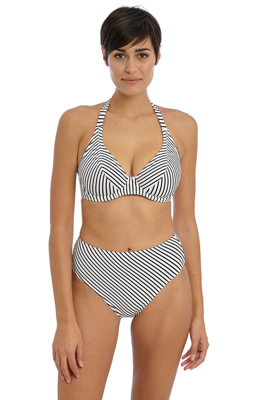 Jewel Cove Halter Bikini Top Stripe Black