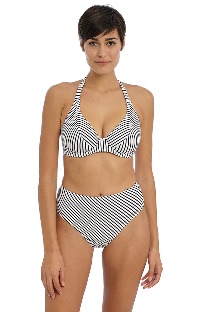 Jewel Cove Halter Bikini Top Stripe Black