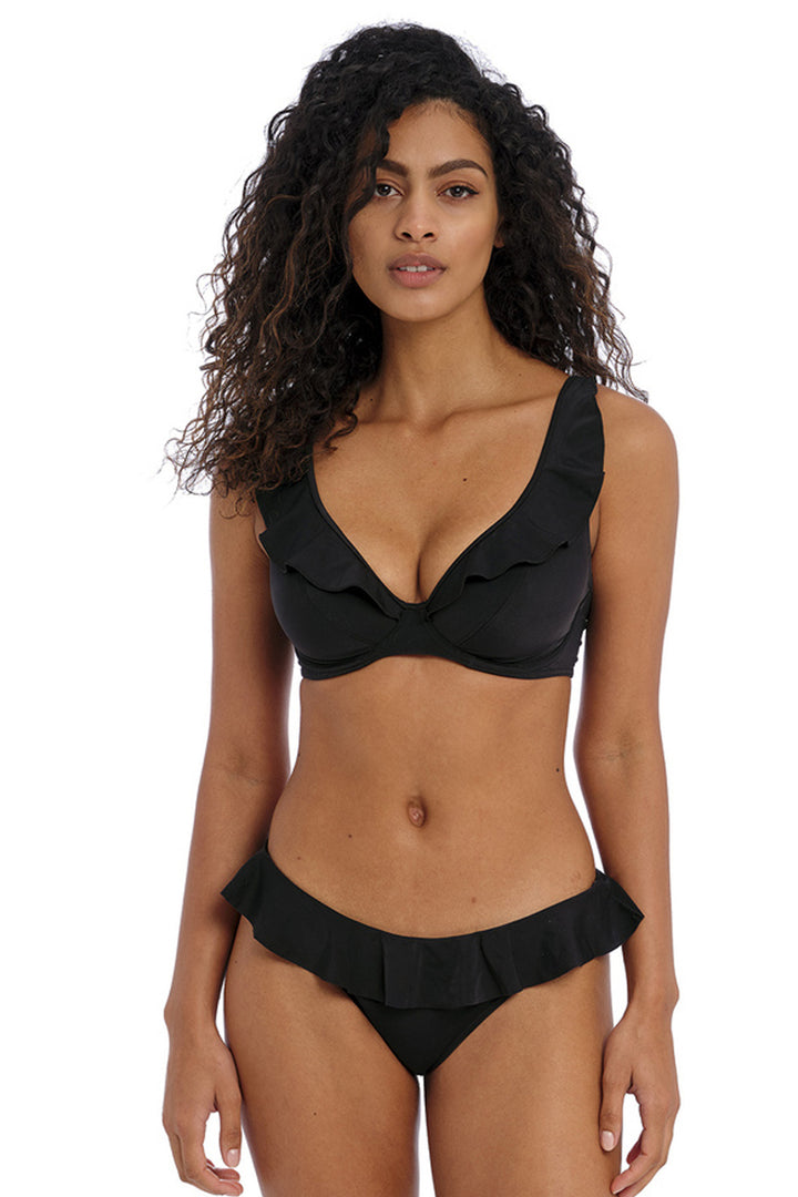 Jewel Cove High Apex Bikini Top Plain Black