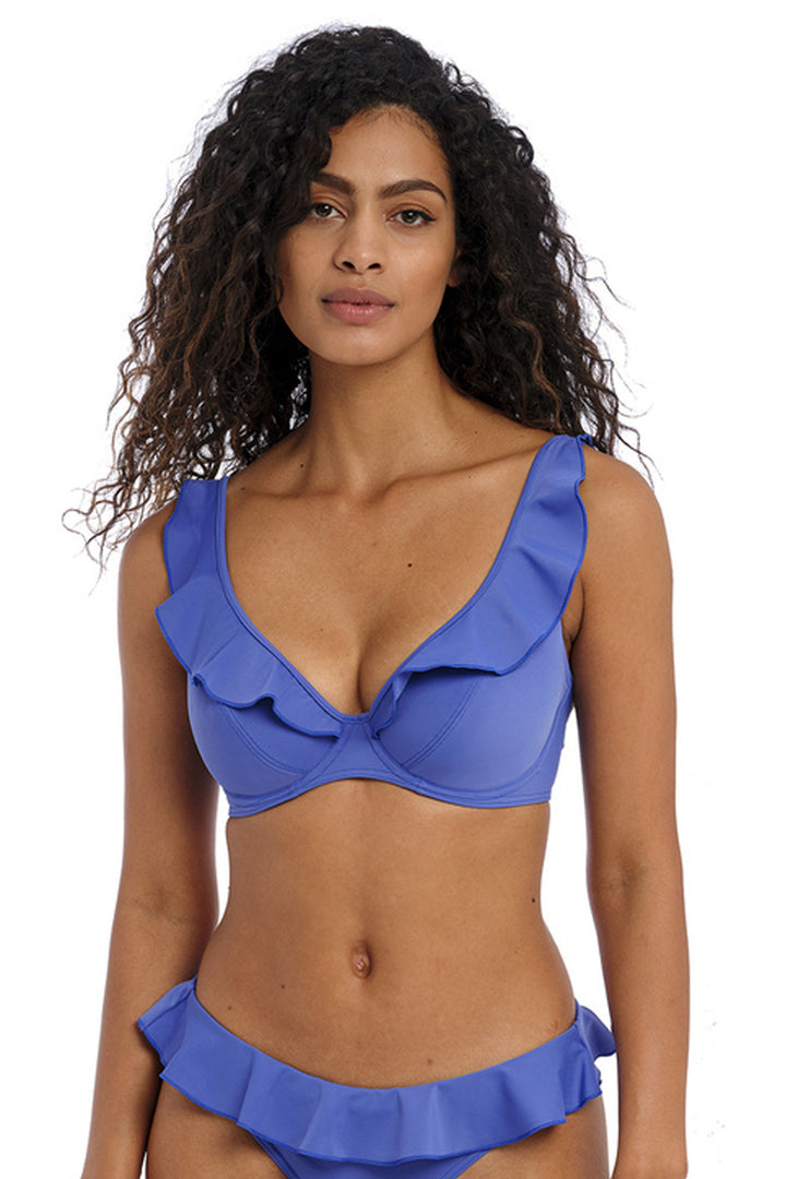 Jewel Cove High Apex Bikini Top Plain Azure