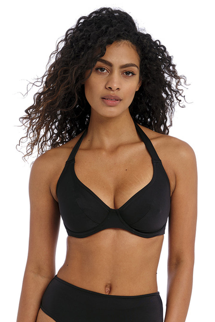 Jewel Cove Halter Bikini Top Plain Black