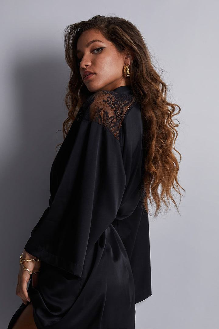 Midnight Whisper Silk kimono Black