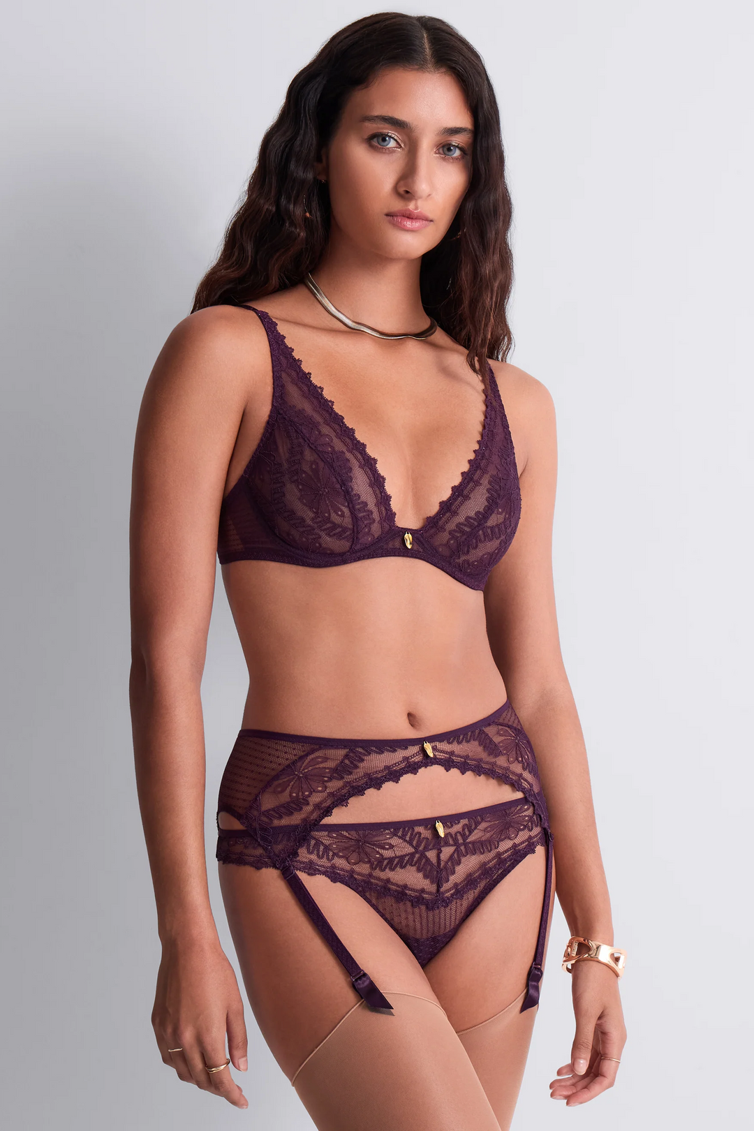Mystery of Love Suspender Belt Plum