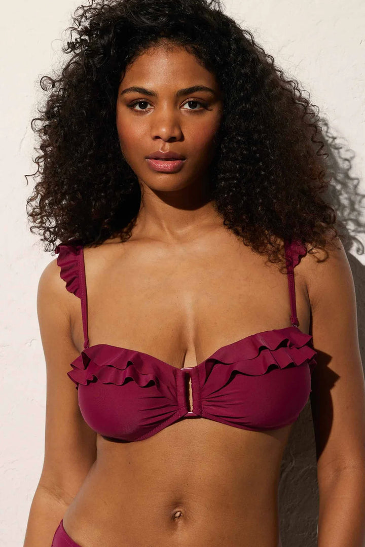 Ruffle Bikini Bandeau Top Maroon